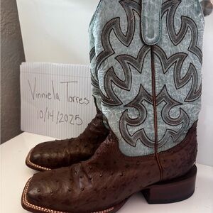 Brown and Blue Western Ankle Boots